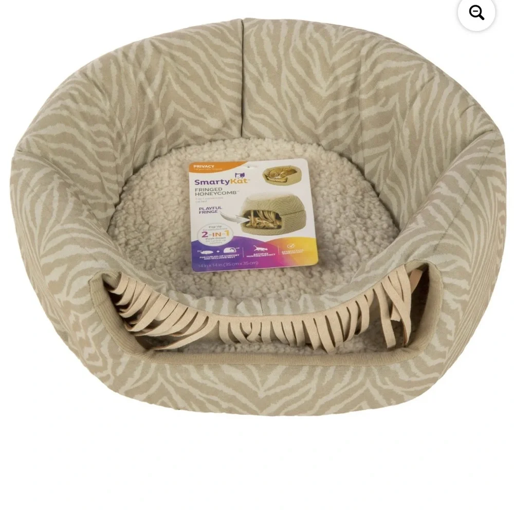 2 In 1 SmartyKat Fringed Honeycomb Convertible Cat Bed Pop Up Or Push Down Tiger